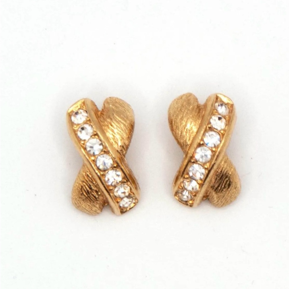 Vintage Christian Dior Gold and Silver Crystal Clip on Earrings